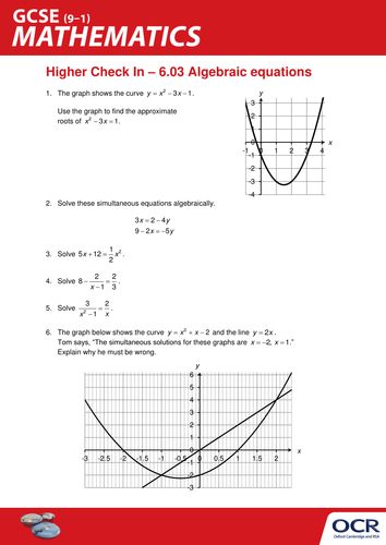 OCR Maths: Higher GCSE - Check In Test 6.03 Algebraic equations