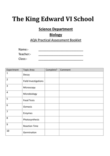 2016 AQA Biology GCSE Required Practical Booklet