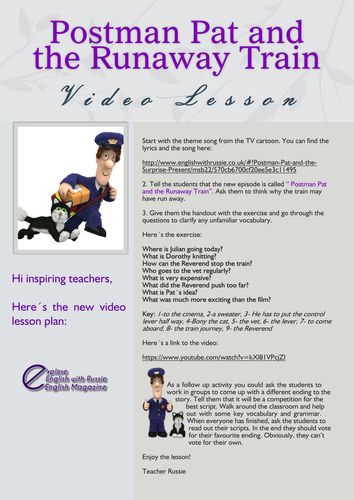 Postman Pat and the Runaway Train- video lesson plan
