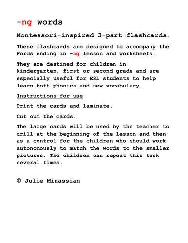 Words ending in -ng three-part cards