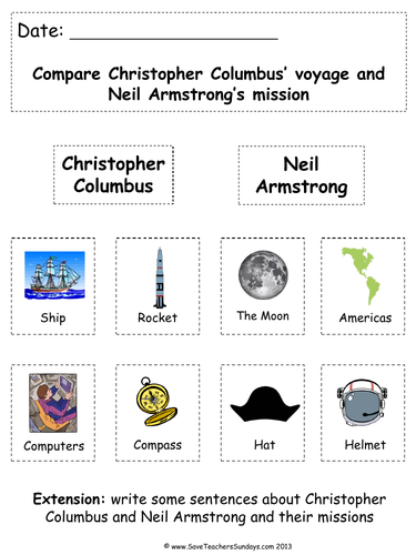 KS1 Christopher Columbus and Neil Armstrong Lesson Plan, Text and Worksheet