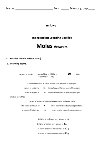 Moles, a structured approach for GCSE Chemistry or AS Foundation