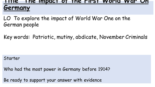 The impact of the First World War on Germany - AQA New Spec Germany