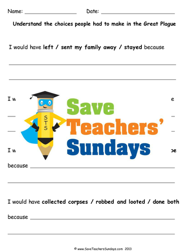 Choices Faced By People During The Great Plague KS1 Lesson Plan and Worksheet