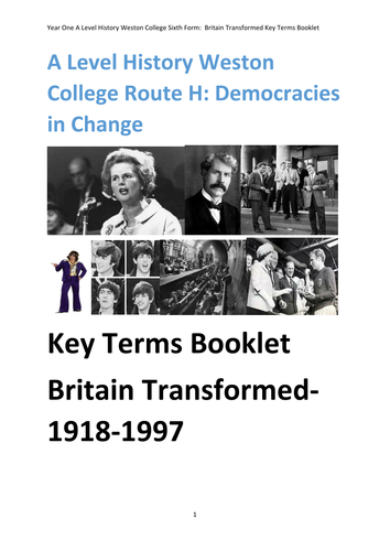 Key Terms List Britain Transformed 1918-1997