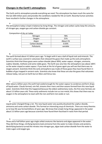 AQA GCSE Chemistry Changes in the earth's atmosphere