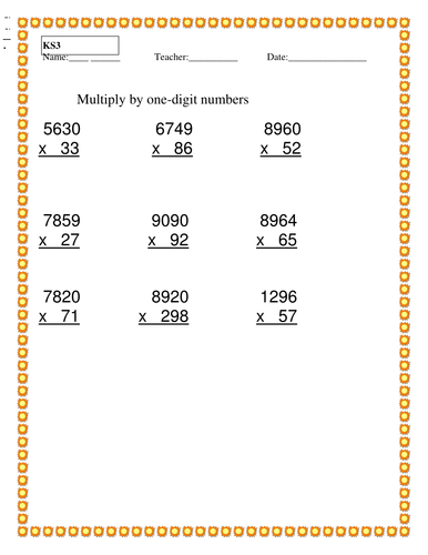 Seven Multiplication worksheets for ks3