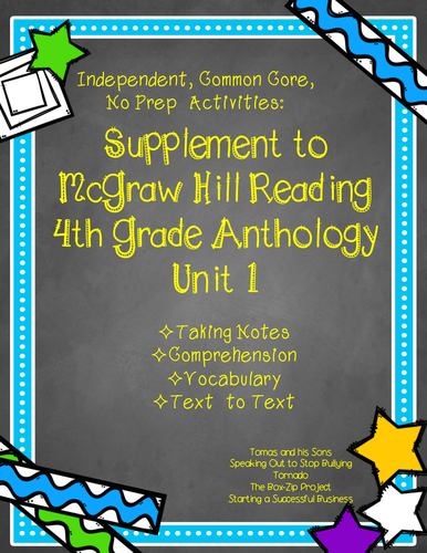 McGraw Hill Wonders 4th Gr. Anthology Unit 1 No Prep, Note Taking w/Questions