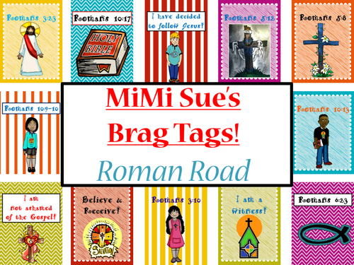 MiMi Sue's Brag Tags (Roman Road to Salvation) 12 Designs/8 PPT Scripture Slides