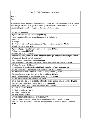 Key Stage 3 - Networks Lesson 6 of 6 : - Assessment