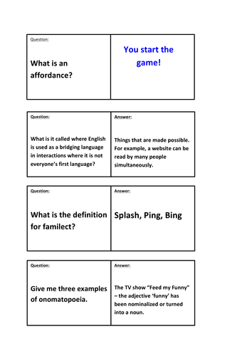 A Level English Language Key Terms Dominoes (Good Starter Activity or Revision Exercise)