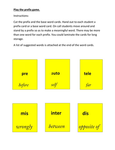 Prefixes and root words