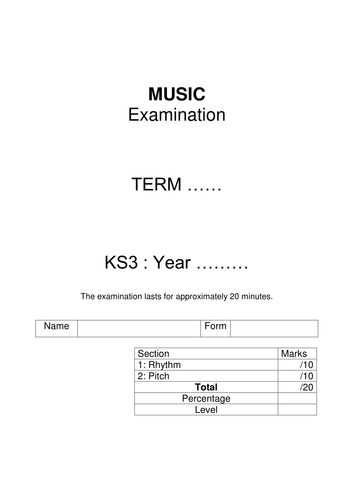 KS3 Basic Music Exam - Rhythm and Pitch