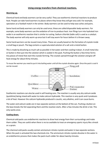 AQA GCSE Chemistry Exothermic and Endothermic applications