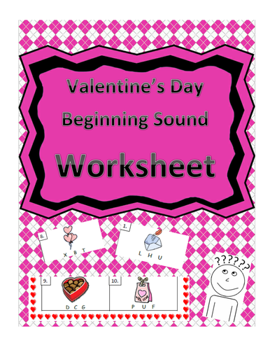 Valentines Day Themed Beginning Sound Identification Worksheet