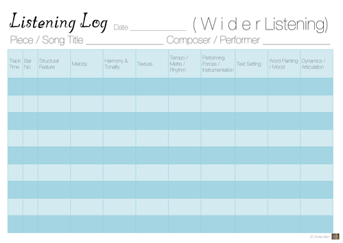 Wider Listening Log (Edexcel GCSE Music 9-1)