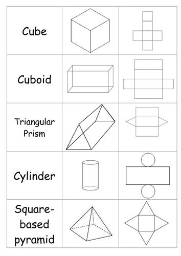 kindergarten worksheets for solid shapes 3D of Nets shapes activity) katysmitton (matching by