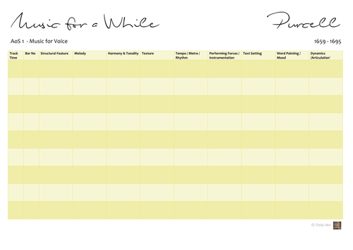 Music for a While Grid (Edexcel GCSE Music 9-1)