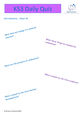 ks3 revision bundle for chemical reactions and reactivity