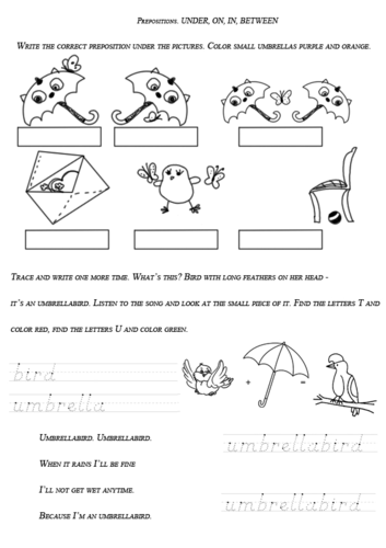 PREPOSITION OF PLACE IN, ON, UNDER. worksheet