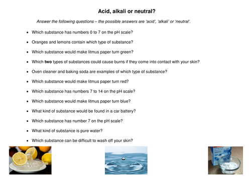 Acid, Alkali or Neutral Questions