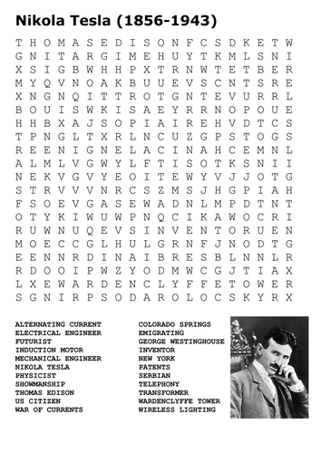 Nikola Tesla Word Search