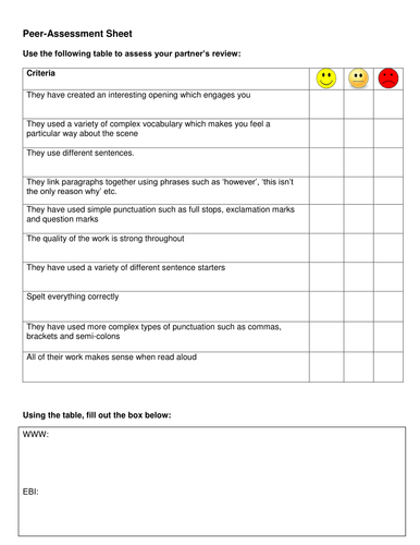 Review writing: Peer assessment grid