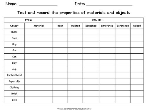 Testing Properties of Objects KS1 Lesson Plan and Worksheet