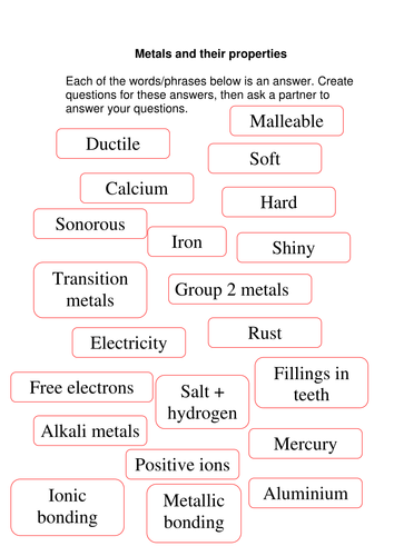 Metals and Properties - Making Questions