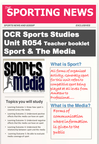 OCR Level 1/2 National Cerificate in Sports Studies R054 Sport & The Media Teacher booklet