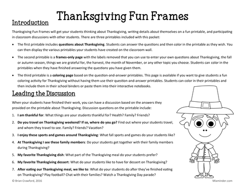 Thanksgiving Fun Frames Writing Activity