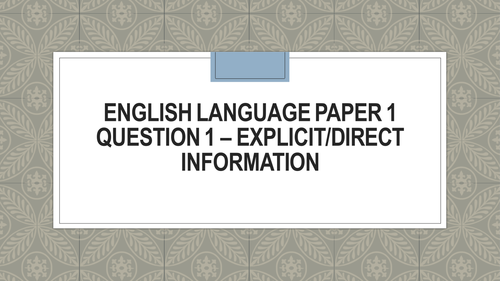 AQA English Language Paper 1, Section A Resources & Powerpoints