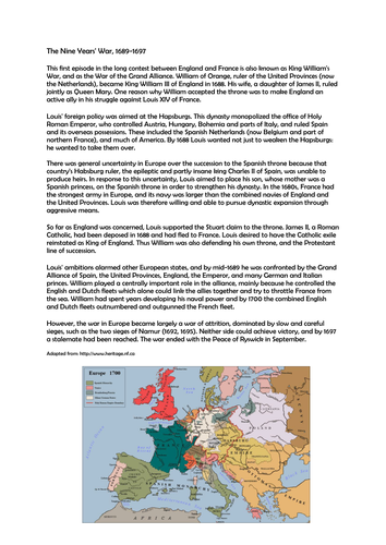 William's Wars: Nine Years War for Edexcel Paper 1 Stuarts A-level.