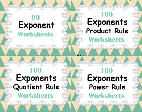 Exponents Worksheets Bundle - Product, Power & Quotient Rule