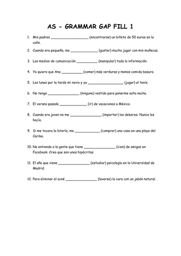 AQA AS grammar gap fill