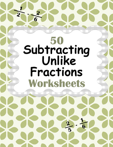 Subtracting Unlike Fractions Worksheets