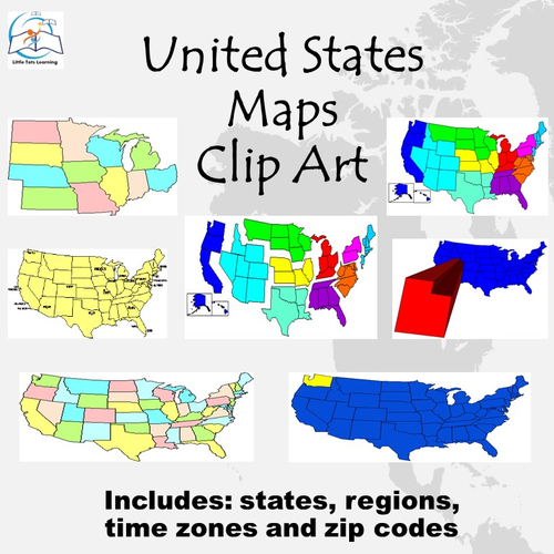 Zip Code Zones Map United States Map Clip Art {States, Regions, Time Zones, And Zip Codes} |  Teaching Resources