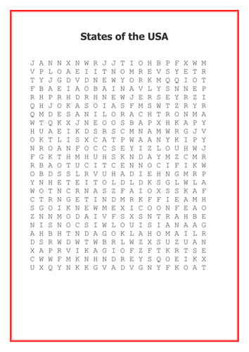 States of America Wordsearch