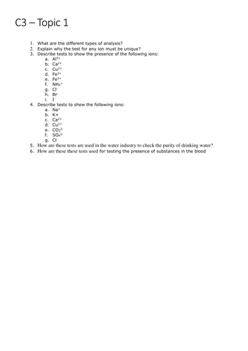 EDEXCEL GCSE CHEMISTRY C3 - FURTHER CHEMISTRY/UNIT 3 (2CH01/2SF01) - MEGA REVISION PACK