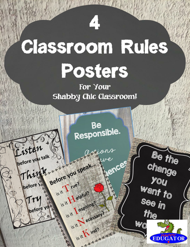 Back to School Classroom Rules Posters for Shabby Chic