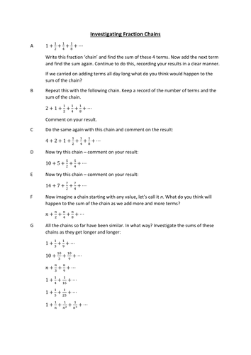 Investigating Fractions Chains