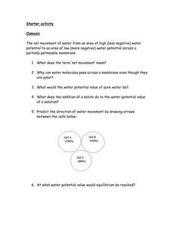 Osmosis - calculating water potential and predicting water movement into and out of cells