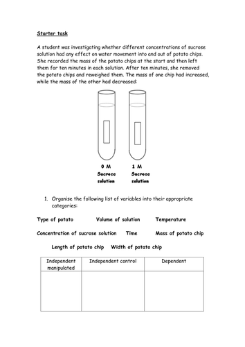 Osmosis - planning a practical investigation into water movement into/out of plant cells