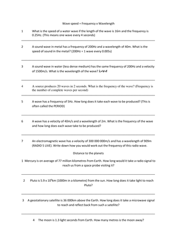 Wave Speed Calculations Teaching Resources