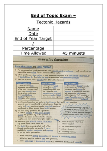 AQA NEW SPEC End Of Topic Exam. Tectonic Hazards