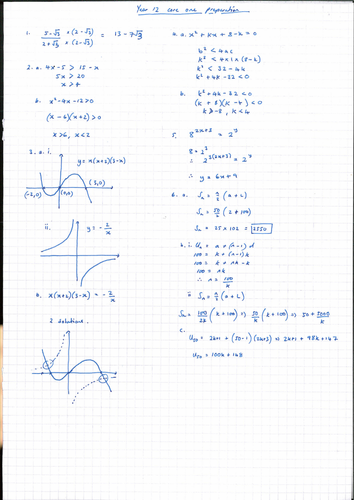 Revision worksheet for Core 1