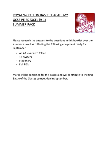 Year 9 summer holiday or GCSE into work booklet for new 2016 Edexcel  GCSE specification