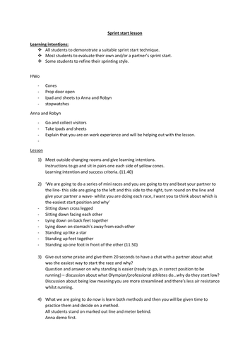 Sprint start and relay task cards plus basic lessons plans