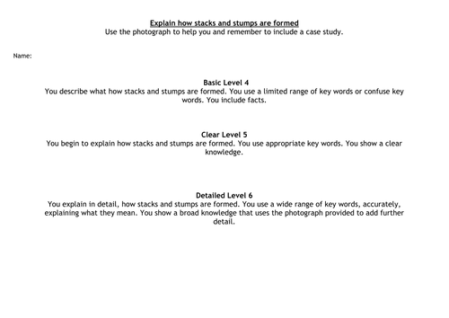 Extended writing - assessment on the formation of stacks and stumps