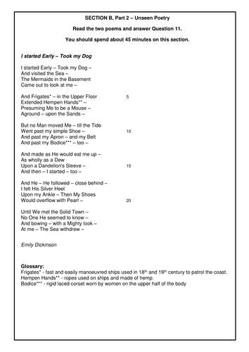 Unseen Poetry Mock Exam Edexcel Teaching Resources